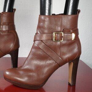 Women's Louise et Cie Brown Leather Platform High Heel Boots Booties 8